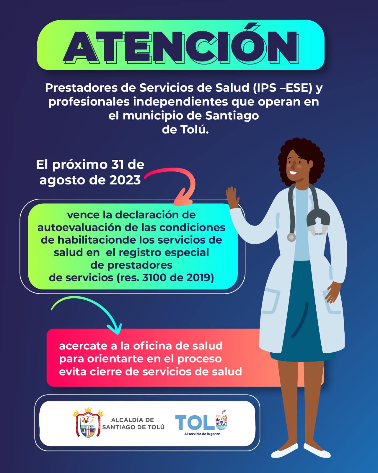  ¡Atención Prestadores de Servicios de Salud en Santiago de Tolú!